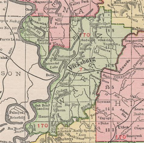 Warren County Mississippi 1911 Map Rand Mcnally Vicksburg Redwood