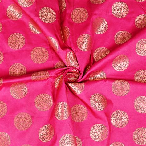 Buy Pink And Golden Circular Pattern Two Tone Pure Banarasi Silk Fabric