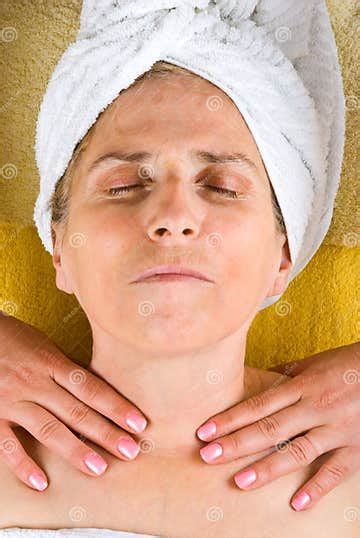 Aged Woman Getting Neck Massage Stock Image Image Of Beautician Laying 14444295