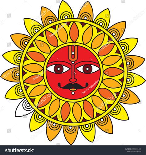 Lord Surya Sun Human Face Symbol Stock Illustration 1423207475