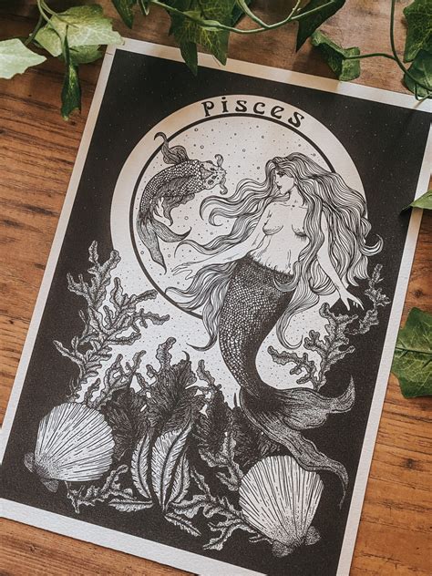 Pisces Goddess Astrology Dot Work Print The Fish Astrology Etsy
