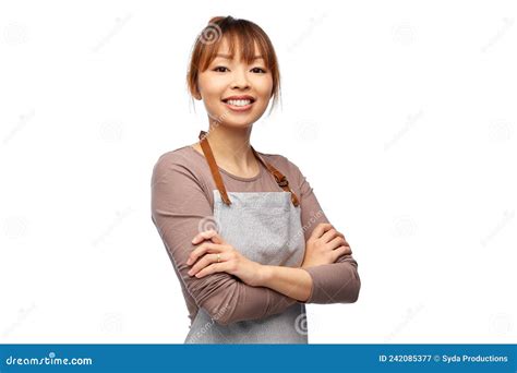 Happy Smiling Woman Chef Or Waitress In Apron Stock Image Image Of