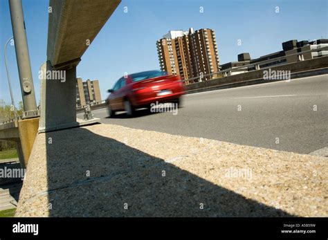 Red Car Driving On Freeway Stock Photo Alamy