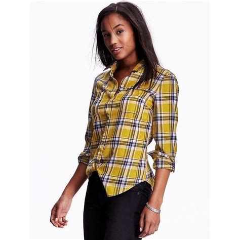 Old Navy Womens Classic Plaid Flannel Shirt Yellow Long Sleeve Shirt