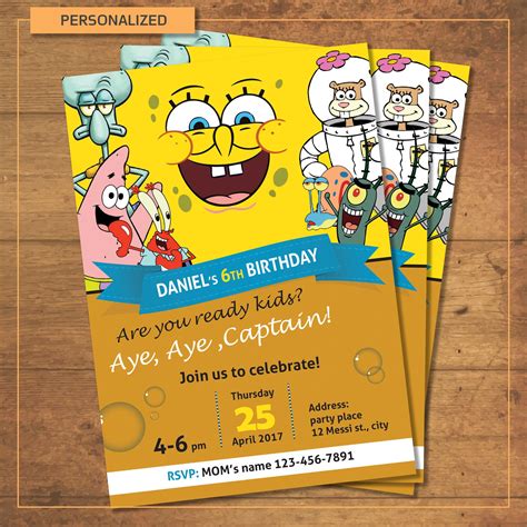 Spongebob Invitations Personalized Birthday Invitations Etsy