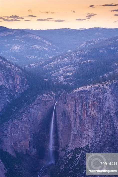 Dusk Falls Over Yosemite Falls Stock Photo
