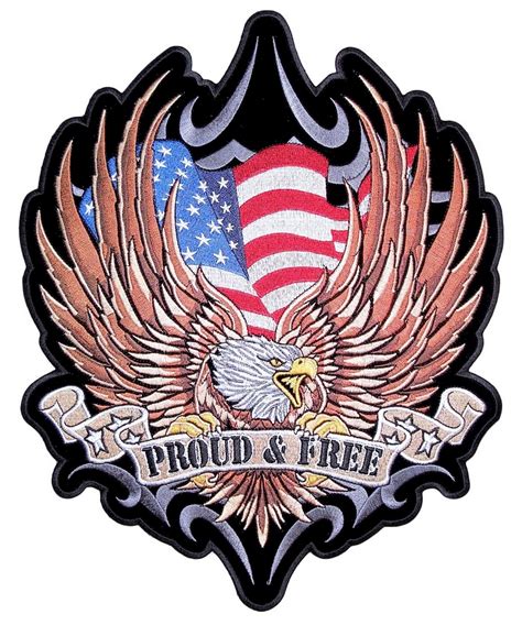 American Flag Eagle Proud And Free Embroidered Biker Patch Leather