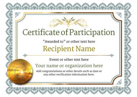 Participation Certificate Templates Free Printable Add Badges And Medals