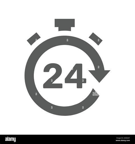 24 Hours Open Clock Black Vector Icon Non Stop Cycle Arrow Filled