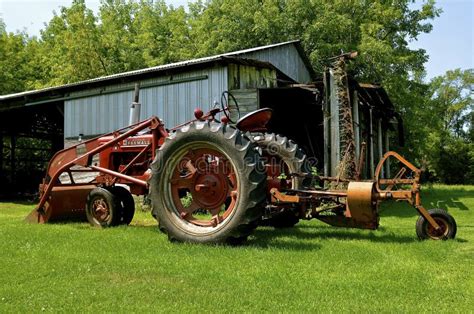 Farmall M Tractor Front End Loader And Lawn Mower Editorial