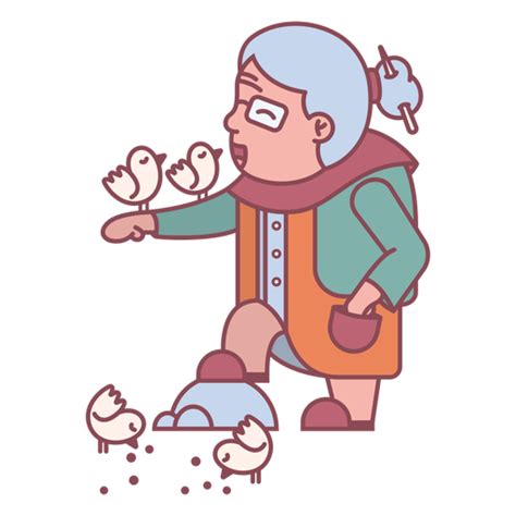 Grandma Character Feeding Birds Flat Transparent Png And Svg Vector File