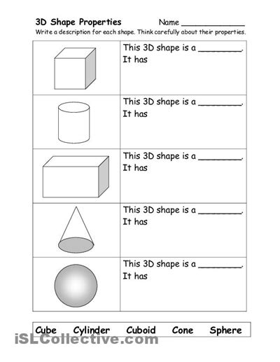 12 3 Dimensional Shapes Worksheets