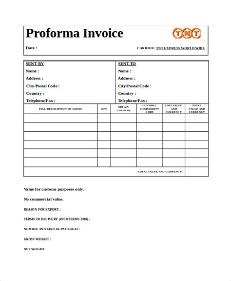 Proforma Invoice Template 8 Free Excel Word Pdf Template Section