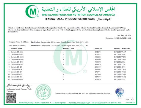 Halal Certification The Orelube Corporation