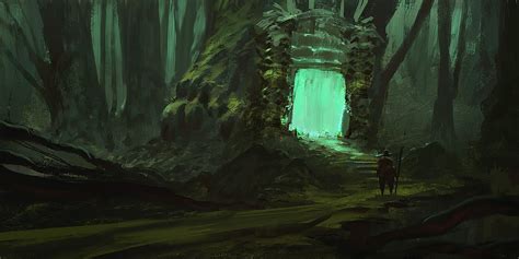 Portal Gate Illustration Fantasy Art Forest Gates Hd Wallpaper