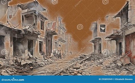 Destroyed Buildings In The Aftermath Of War Stock Illustration