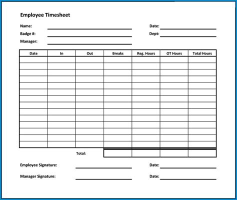 √ Free Printable Employee Time Sheet Form Templateral