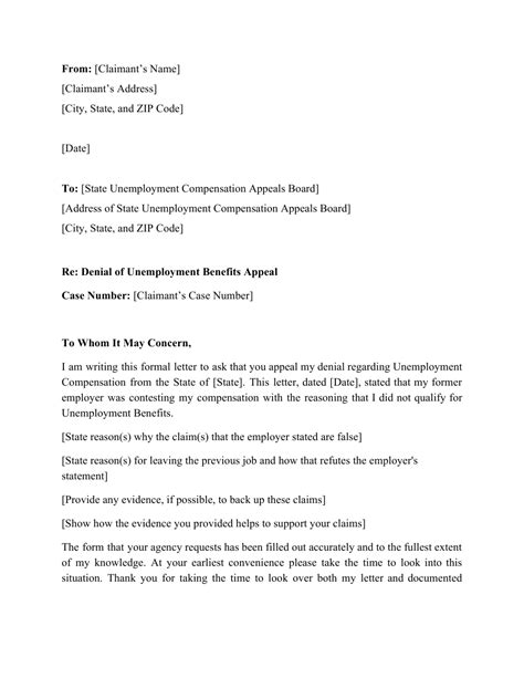 Can i receive unemployment after a denial letter? Unemployment Appeal Letter Template Download Printable PDF | Templateroller