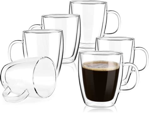 Liuruiyu Glass Coffee Mugs Set Of 6 16 Ounces Clear Glass Coffee Cups With Handle