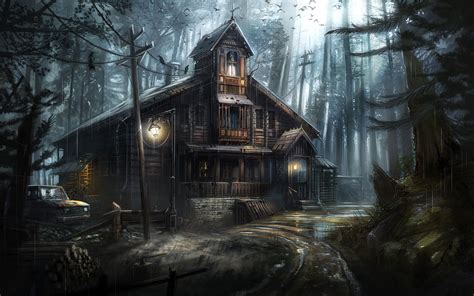 숲에서 유령의 저택 공포 벽지 1600x900 Wallpapertip