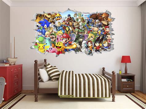 Buy Super Smash Bros Wall Decal 3d Sticker Vinyl Decor Mural Kids Mario