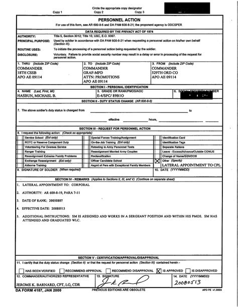 Example Da Form 4187 To Promote A Spc To Cpl Rallypoint
