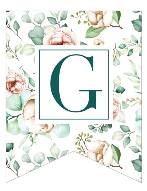 The Letter G Is Surrounded By Flowers And Leaves On A White Background