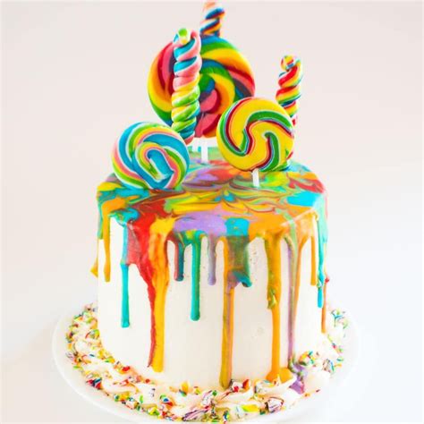Rainbow Lollipop Drip Cake Recipe In 2020 Lollipop Cake Cool