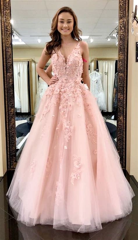 Beautiful Prom Dresses Straps V Neck A Line Pink Long Lace Prom Dress