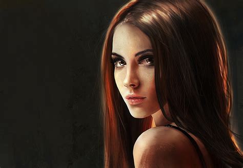 Painting Art Brown Haired Hair Glance Hd Wallpaper Rare Gallery