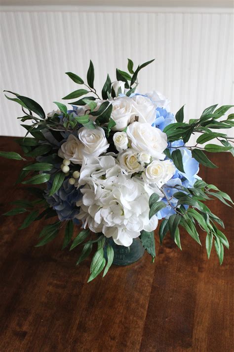 Silk Bridal Bouquet Recreation In Ivory And Blue Silk Wedding Flowers