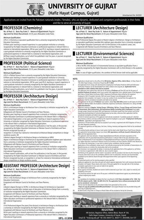 University Of Gujrat Uog Job Job Advertisement Pakistan