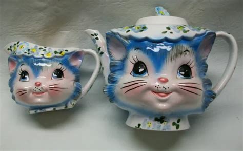 Vintage Lefton Miss Priss Cat Teapot And Creamer Set 13449 Picclick