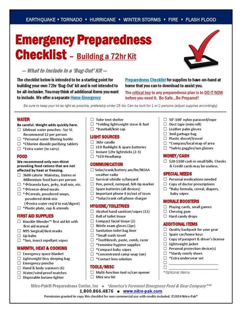 72hr Kit Emergency Checklist Emergency Preparedness Checklist