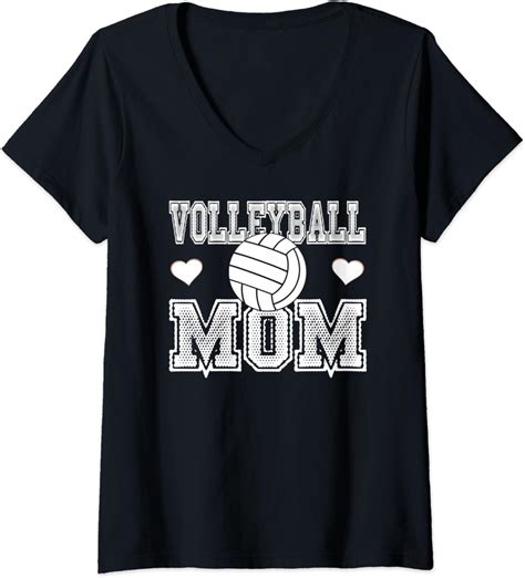 Womens Cute Volleyball Shirt For Moms 2 Hearts Proud Volleyball Mom V Neck T Shirt