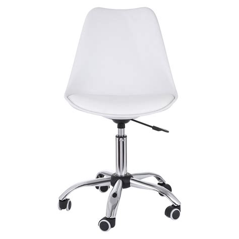 White Armless Office Chair Mid Back Leather Adjustable Height 