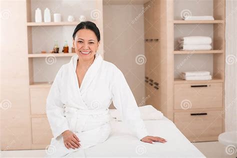 Happy Woman Having Rest On Massage Table At Spa Stock Image Image Of Couch Happy 108775429