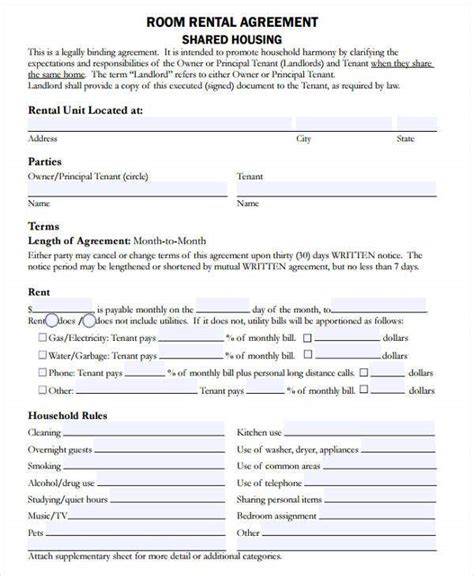 Month To Month Rental Agreement Form Free Download Room Rental Room