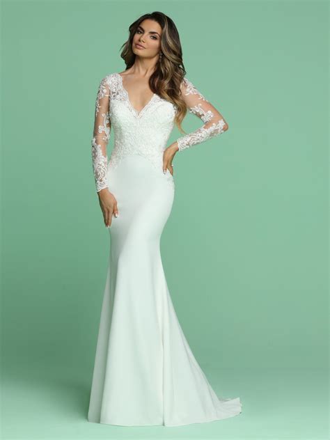 Davinci Bridal 50610 Long Sleeve Sheer Lace Fitted Wedding Dress V Neck