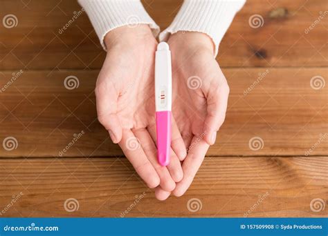 Woman Hands Holding Positive Pregnancy Test Stock Photo Image Of