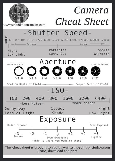Printable Camera Cheat Sheet