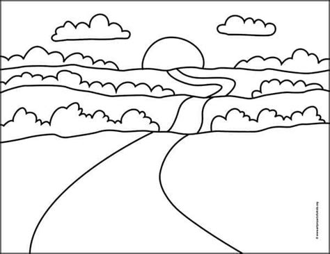 Easy How To Draw A Sunset Tutorial And Sunset Coloring Page — Jinzzy