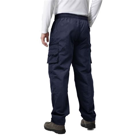 Mens Elasticated Cargo Trousers Combat Bottoms Lightweight Zip Multi