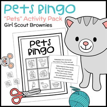 Find out what care different pets need 2. Pets Bingo - Girl Scout Brownies - "Pets" Activity Pack ...