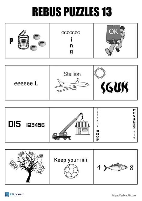 156 Free Printable Rebus Puzzles Esl Vault Word Puzzles Brain Teasers