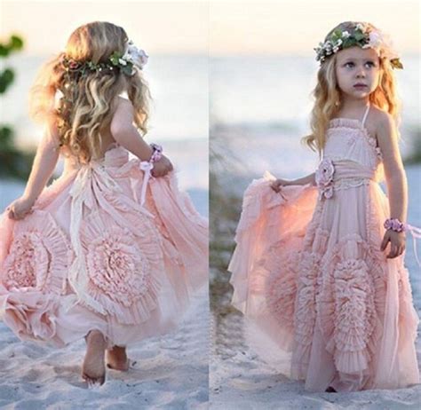 Buy Chiffon Pink Long Halter Beach Flower Girl Dresses