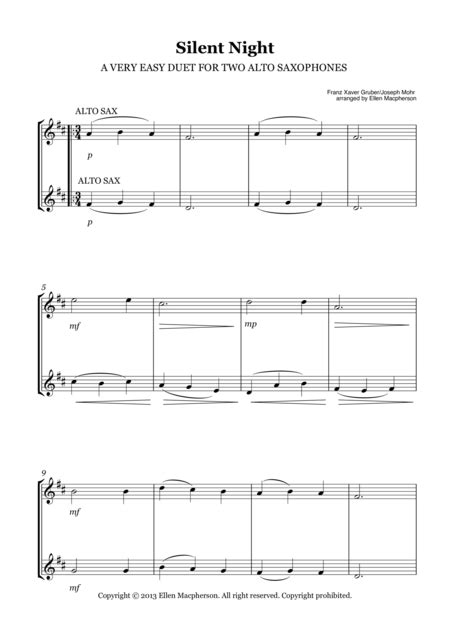 Silent Night For Alto Saxophone And Piano Free Music Sheet