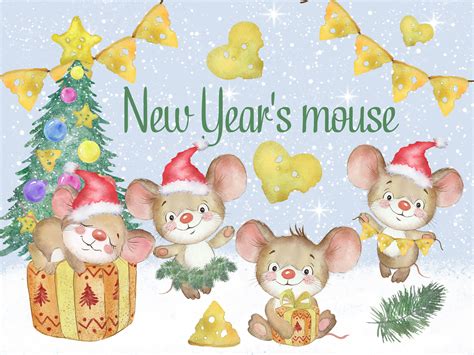 Watercolor Christmas Clip Art Mouse Christmas Animals Lovely Mice