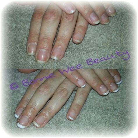 Before And After A Classic French Manicure With Glitter Accent Ring Fingers Glitter French