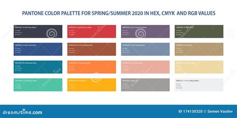 Pantone Color Palette For Spring Summer 2020 In Hex Cmyk Rgb Values